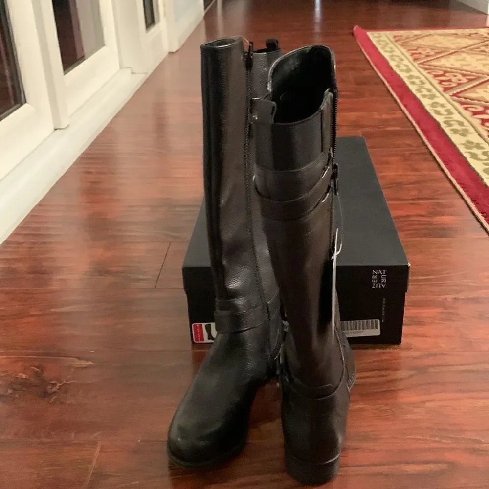 Naturalizer Women’s Jackie leather tall riding wide calf black boot size 5, NIB